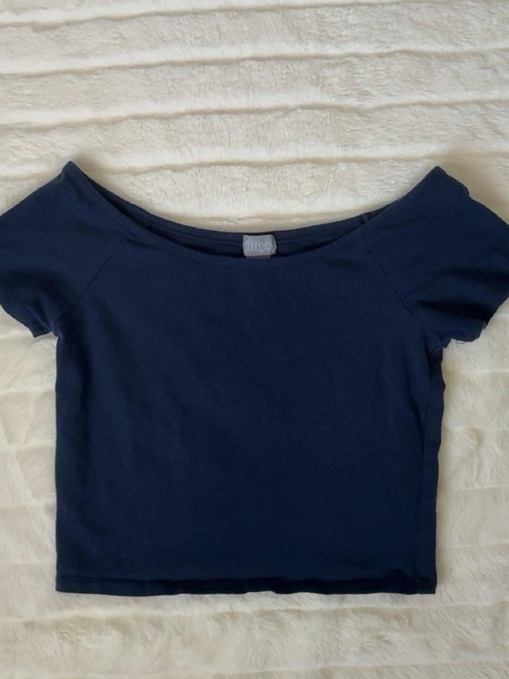 Tilly's Navy Off-Shoulder Crop Tee